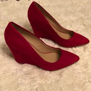 Red suede wedge heels